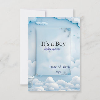 Remerciements carte d'annonce de naissance de bébé garçon