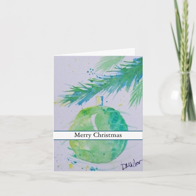 Remerciements Carte de balle de Noël à l'aquarelle verte (Devant)