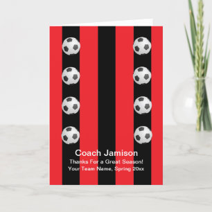 Remerciements Carte de balle de soccer pour entraîneur, rouge/no