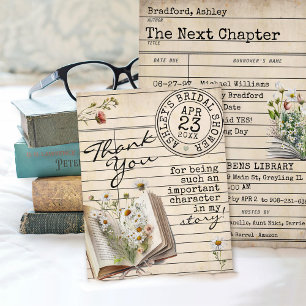 Remerciements Carte de bibliothèque vintage florale livres ours 