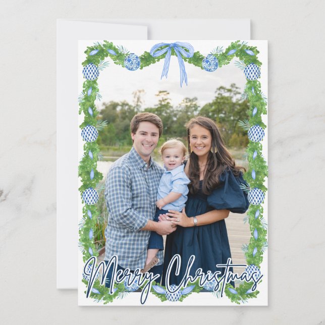 Remerciements Carte de cadre marine de l'ornement bleu Chinoseri (Devant)