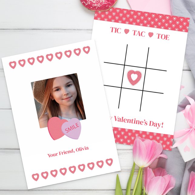 Remerciements Carte de classe photo Tic Tac Toe pour la Saint-Va (Activity Valentine Classroom Exchange Card)