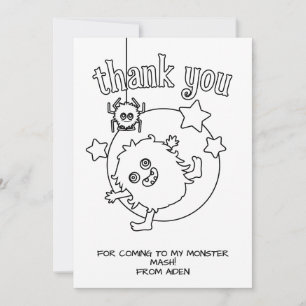 Remerciements Carte de coloriage pour enfants monstres, cadeau d