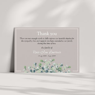 Remerciements Carte de condoléances élégante et simple avec euca