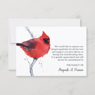 Remerciements Carte de condoléances oiseau cardinal aquarelle