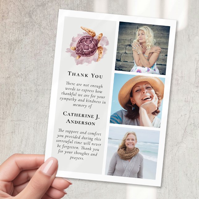 Remerciements Carte de condoléances photo tortue 3 funérailles (Créateur téléchargé)