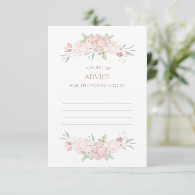 Remerciements Carte de conseils pour Baby Shower Blush Floral (Debout devant)