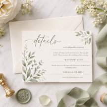 Carte de détails botaniques de mariage minimaliste