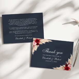 Remerciements Carte de détails de mariage aux roses de Bourgogne