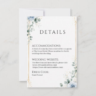 Remerciements Carte de détails de mariage en bleu poussiéreux fl