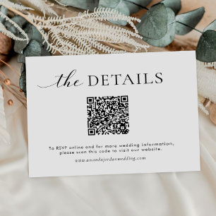 Remerciements Carte de détails de site web de mariage avec QR Co
