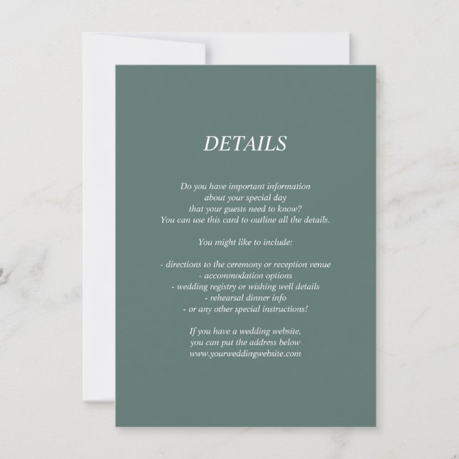 Remerciements Carte de détails mariage vert foncé (Devant)