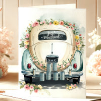 Carte de félicitations de mariage voiture vintage