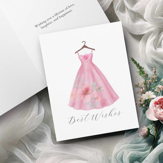Remerciements Carte de Fête des mariées couleur rose Floral (Bridal shower cards watercolor pink floral dress by Victoria Grigaliunas of Do Tell A Belle)