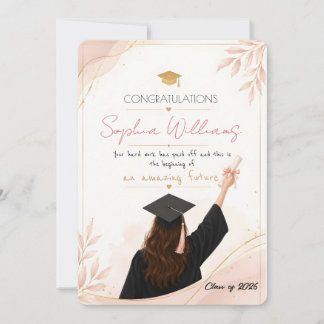 Remerciements Carte de fin d'études élégante rose gold et fleurs