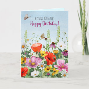 Remerciements Carte de fleurs sauvages d'aquarelle brillante