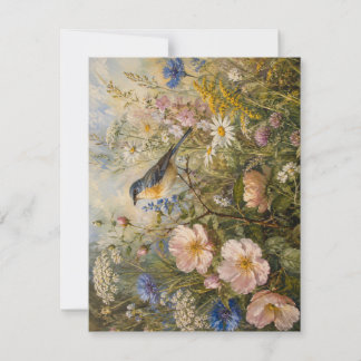 Remerciements Carte de jardin de prairie fleurie avec oiseau cha