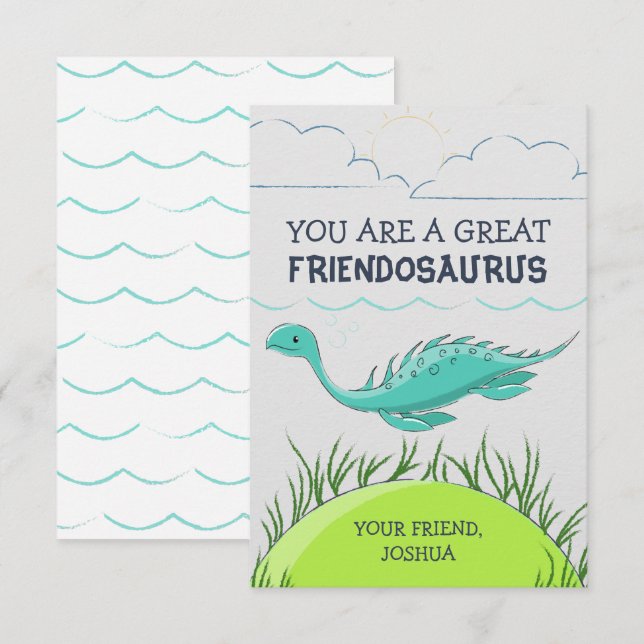 Remerciements Carte de jour Dinosaur Valentines pour enfants (Devant / Derrière)