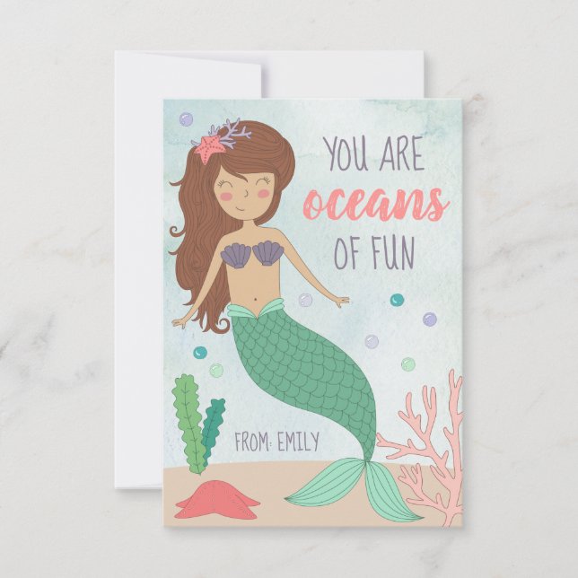 Remerciements Carte de jour Mermaid Valentines pour enfants (Devant)