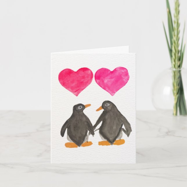 Remerciements Carte de la Saint-Valentin Amour de Manchot (Devant)