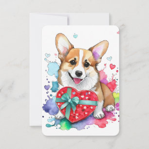 Remerciements Carte de la Saint Valentin Corgi - Chien d'aquarel