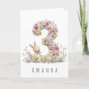 Remerciements Carte de lapin floral pour le troisième anniversai