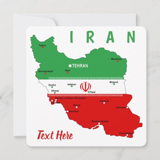 Remerciements Carte de l'Iran avec drapeau et emblème (Devant)