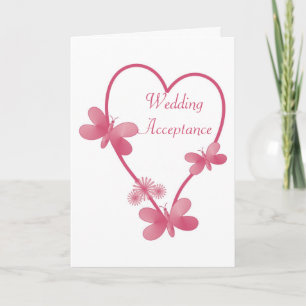 Remerciements Carte de mariage Coeur rose et Papillons Acceptati