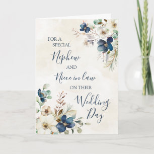 Remerciements Carte de mariage florale bleue pour neveu et nièce