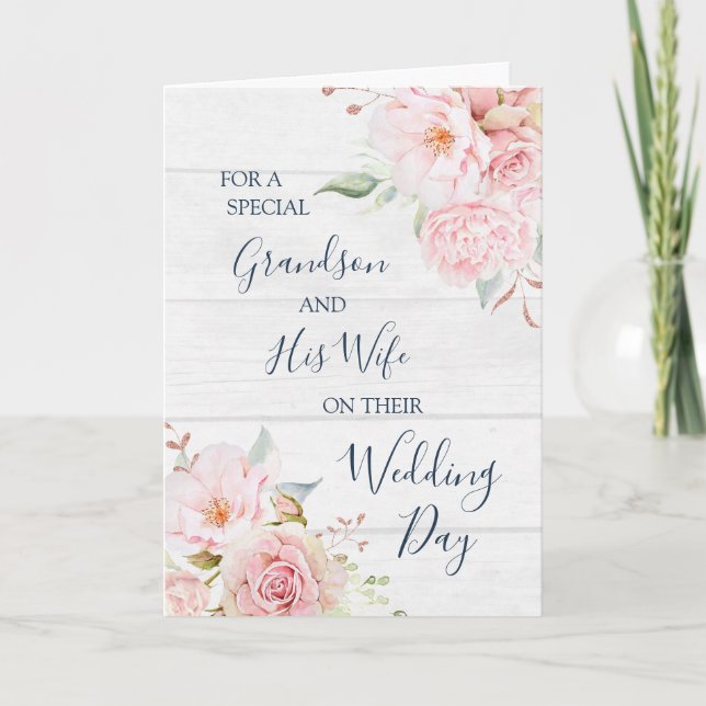 Remerciements Carte de mariage florale rustique pour petit-fils  (Devant)