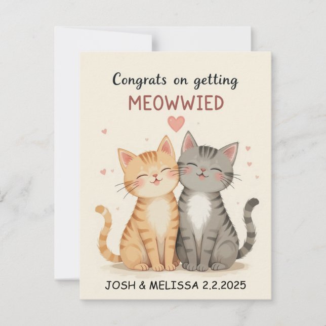 Remerciements Carte de mariage pour chats mignons, Félicitations (Devant)