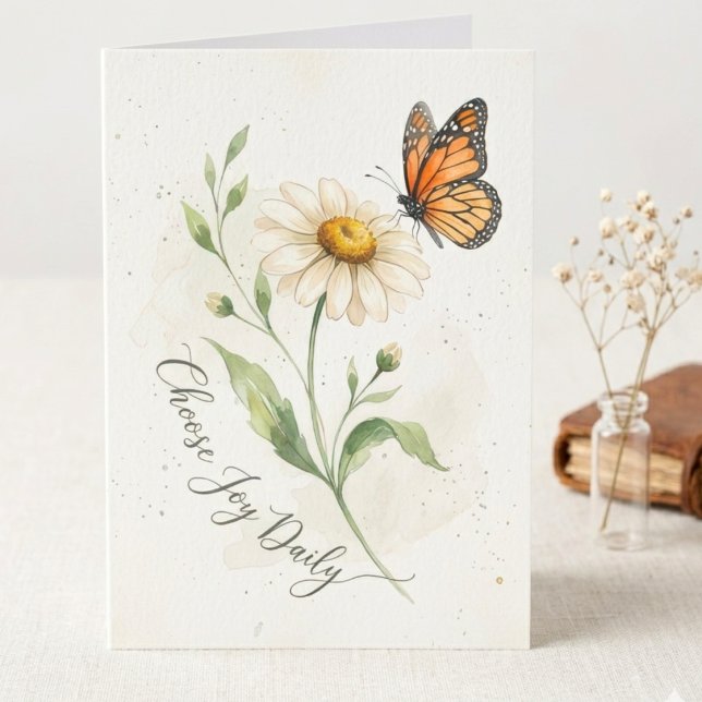 Remerciements Carte de motivation quotidienne (Watercolor daisy and monarch butterfly card for a friend’s birthday or a sweet hello.)
