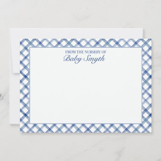 Remerciements Carte de naissance en aquarelle bleue avec treilli