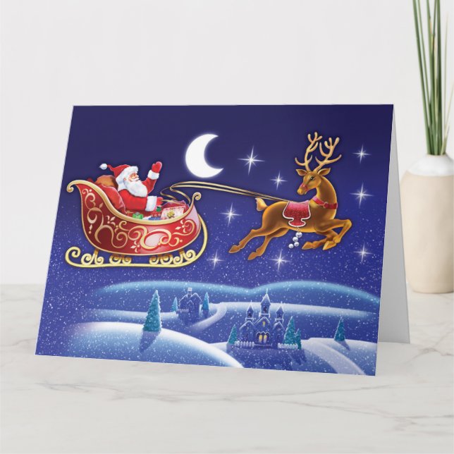 Remerciements Carte de Noël atmosphérique père Noël & Sleigh (Devant)