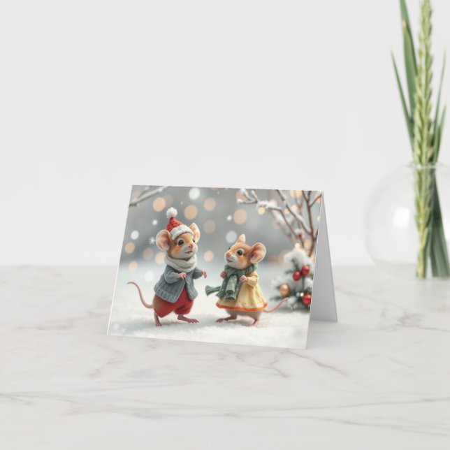 Remerciements Carte de Noël avec de Mignons Souris (Devant)