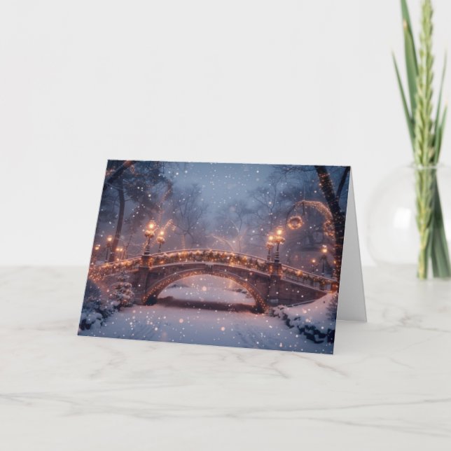 Remerciements Carte de Noël avec un pont enneigé  (Devant)