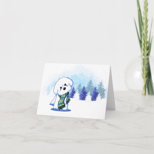 Remerciements Carte de Noël Bichon Frisé hiver (Devant)