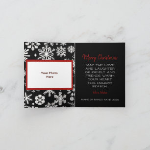 Remerciements Carte de Noël Black, Red & White Snowflake