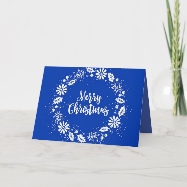Remerciements Carte de Noël bleue pour ami avec couronne (Devant)