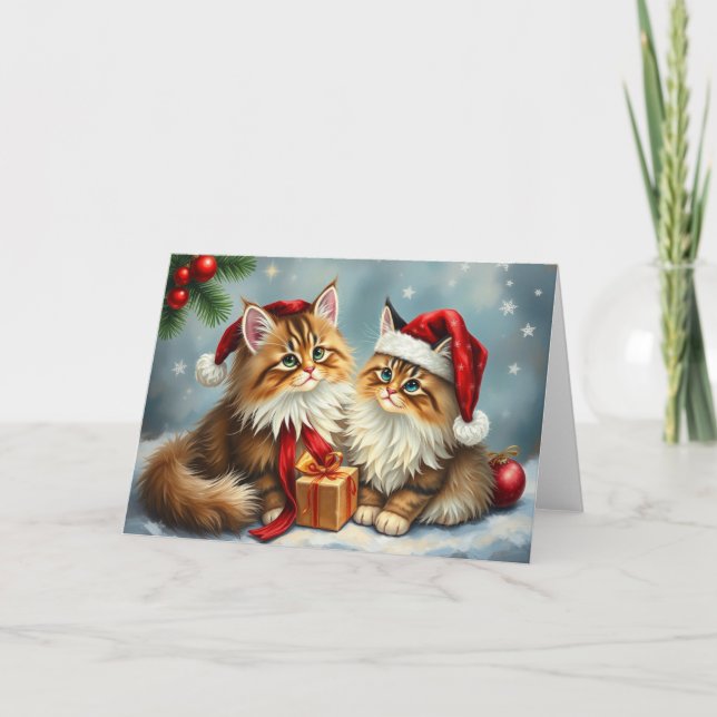 Remerciements Carte de Noël Chats de Fête (Devant)