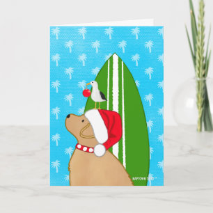 Remerciements Carte de Noël Chien Planche de Surf Dorée de Santa