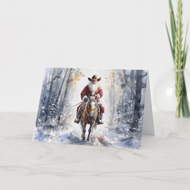 Remerciements Carte de Noël Cowboy Santa (Devant)