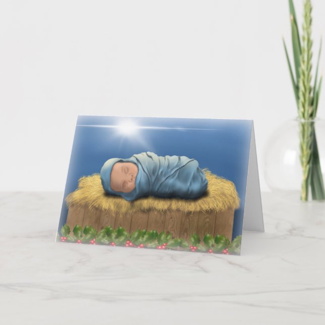 Remerciements Carte de Noël dans la mangeoire (Devant)