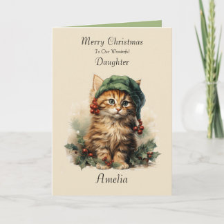 Remerciements Carte de Noël de la fille Kitten mignonne