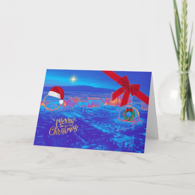 Remerciements Carte de Noël de Las Vegas bleue (Devant)