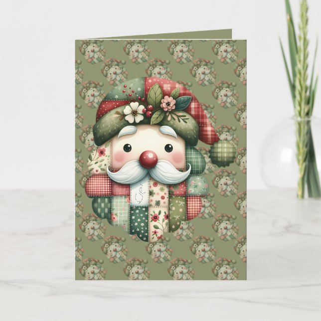 Remerciements Carte de Noël folklorique du Père Noël patchwork f (Devant)