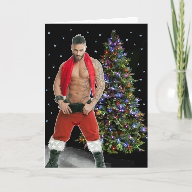Remerciements Carte de Noël Hunk Buff Père Noël (Devant)