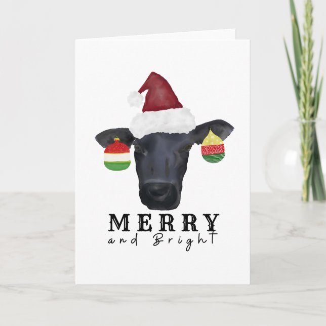 Remerciements Carte de Noël Merry & Bright Cow (Devant)
