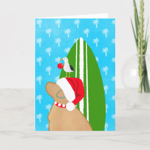 Remerciements Carte de Noël père Noël Golden Surboard Chien Seag