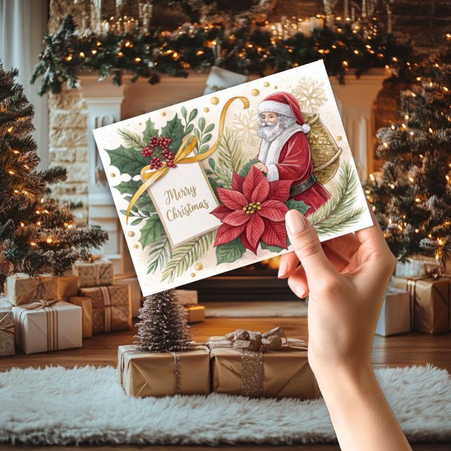 Remerciements Carte de Noël père Noël & Poinsetta (Créateur téléchargé)